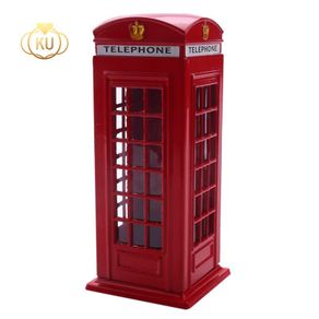 Metal Red British English London Telephone Booth Bank Coin Bank Saving Pot Piggy Bank Red Phone Booth Box