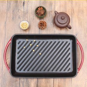 Fried steak special enamel cast iron pan thickened stripe household non stick frying pot electromagnetic furnace roasting pan