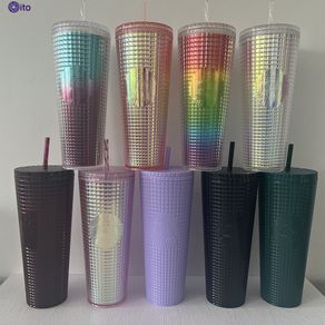  [Hot Sale] 710ml/24oz Starbucks Diamond Cup Washable Plastic Straw Cup Bright Star Cup 