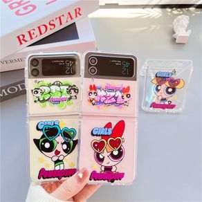 For Samsung Galaxy Z Flip 4 3 Case Cute The Powerpuff Girls Transparent Shockproof Hard Back Cover For Samsung Galaxy Z Flip3 Case