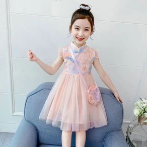 Girls 2021 summer new dress children cheongsam dress western princess dress