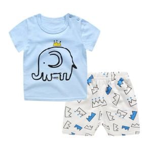 Boys Short Sleeve Outfits 2Pcs Sets Children Kids Cotton T-shirt Tops + Shorts Summer Casual Clothes Set [S075]