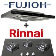 FUJIOH FR-MS1990R 90CM SLIMLINE HOOD WITH TOUCH CONTROL + RINNAI RB-7303S-GBSM 3 BURNER GLASS HOB WITH SAFETY DEVICE