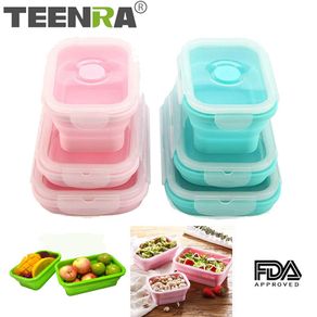 3 Cells Silicone Portable Collapsible Folding Bento Lunch Box With