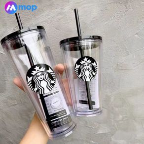  { Starbucks Cup }  Straw Water Cup Double Layer Transparent Pp Plastic 