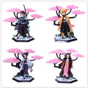 Anime Demon Slayer Kimetsu No Yaiba Kamado Nezuko Tanjirou Agatsuma Zenitsu with Sakura Scene PVC Action Figure Model Toys Doll