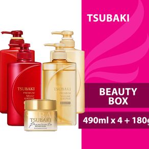 Prestigio Delights x Tsubaki Beauty Box ( Shampoo/Conditioner 490ml x 4 + Hair Mask x 1)