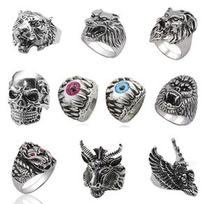 Men's Punk Skull Vintage Tiger Ring Steampunk Vintage Cutout Zinc Alloy Ring Gothic Men's Jewelry Hip Hop Outlet 2021