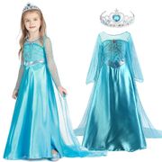 Frozen Anna Elsa Dress Kids Girls Birthday Party Cosplay Costume Frozen Princess Elsa Long Sleeves Dress  XH28
