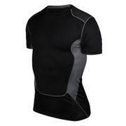 Mens Running T shirts Black Sports Short Sleeve Gym Compression Fitness Jogger Training Pro Top Sportswear S-XXXL