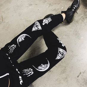 Punk Grunge Gothic pant Harajuku Pentagram pant Long Sleeve Autumn Hollow Out Patchwork trouser Vintage