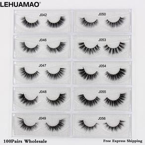 LEHUAMAO Free DHL 100Pairs Mink Eyelashes NEW 3D Mink Lashes Extension Makeup False Eyelashes Cross thick Natural Fake Eyelashes