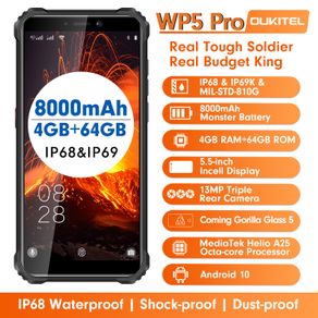 OUKITEL WP5 Pro 8000mAh 4G Smartphone IP68 Waterproof 4GB 64GB 5.5" Mobile Phone Android 10 Triple Camera Face/Fingerprint ID