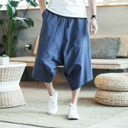Men Pants Men's Wide Crotch Harem Pants Loose Large Cropped Trousers Wide-legged Bloomers Chinese Style Flaxen Baggy