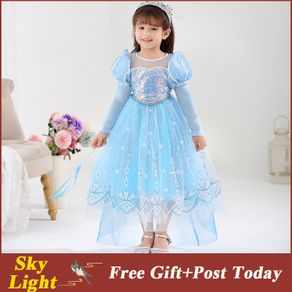 Halloween Children Long Sleeve Frozen Princess Elsa Costume Girls Dress Kids Clothes Girls Birthday Gift