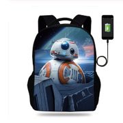 Disney Star wars Robot Print Backpack Teenager Boys School Bags Kids USB Charger Backpack Children Mochila