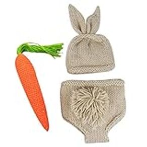 Newborn Baby Bunny Easter Photography Prop Costume Crochet Knit Rabbit Hat Diaper Carrot 1st Birthday Outfit for Infant Boy Girl Photo Shoot Fancy Dress Cosplay Hat + Shorts + Carrot (3pcs) 0-3 Months