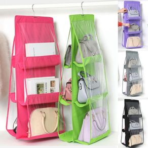 6 Pockets Hanging Handbag Organizer Wardrobe Transparent