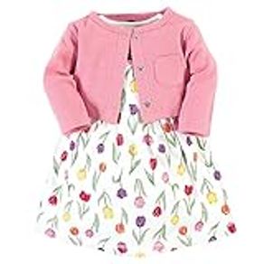 Hudson Baby Baby Girl Cotton Dress and Cardigan Set, Spring Tulips, Toddler