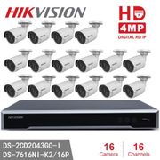 Hikvision NVR DS-7616NI-K2/16P 16CH 16 ports POE + 16pcs Hikvision DS-2CD2043G0-I 4MP IR Bullet Network Camera P2P POE IP Camera