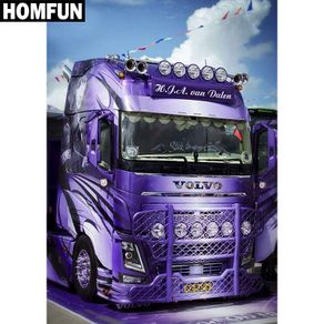 HOMFUN Full Square/Round Drill 5D DIY Diamond Painting "Purple truck" 3D Embroidery Cross Stitch 5D Rhinestone Home Decor