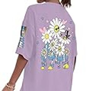 Floral And Letter Graphic Drop Shoulder Oversized T-Shirt Women