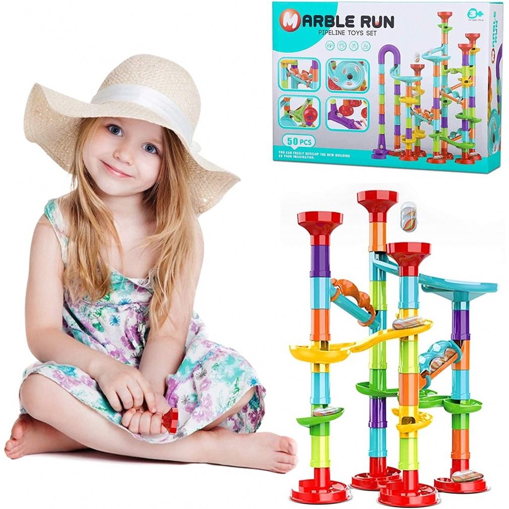 Gifts2U Marble Run Sets Kids, 122 PCS Marble Race Track Game 90 Translucent  Marbulous Pieces +