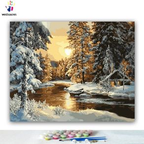 DIY Coloring paint by numbers Sunset woods snow scene Abstract figure paintings by numbers with kits 40x50 framed