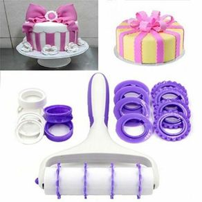 Fondant Strip Ribbon Cutter Tool Cake Rolling Pin Embosser Mold 