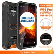 OUKITEL WP5 Pro IP68 Waterproof Smartphone 8000mAh Android 10 Triple Camera Face/Fingerprint ID 5.5 inches 4GB 64GB Mobile Phone