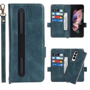With S Pen Holder Phone Case Samsung Galaxy Z Fold 3 5G Case Leather 2 in 1 Removable Wallet Pen Slot Card Holder Money Slot Magnetic Adsorption Kickstand Shockproof Soft Back Cover Z Fold3 Strap Rope Lanyard