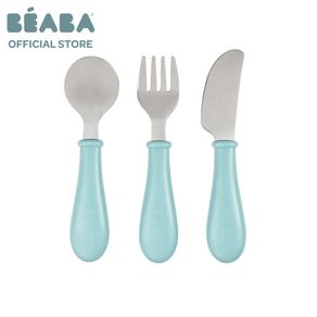 Beaba Stainless Steel Training Cutlery Knife / Fork / Spoon - Airy Green | Beaba Official