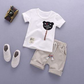 Boys Short Sleeve Handsome Outfits 2Pcs Sets Children Kids Cotton T-shirt Tops + Shorts Summer Casual Clothes Set
