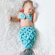 Blue Mermaid Newborn Baby Photo Photography Props Infant Handmade Outfits Crochet Knit Cocoon Set Knitted Bebe Boy Girl Costumes