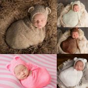 Fashion Newborn Photography Props Baby Wrap Blanket Infant Costume Outfit Kids Girl Boy Baby Hat Knit Mohair Photo Shoot Props
