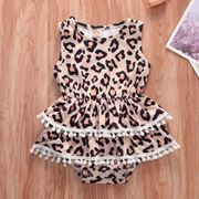 Pudcoco Newborn Baby Girl Clothes Summer Sleeveless Leopard Print Ruffle Tassel Romper Jumpsuit Outfit Sunsuit Cotton