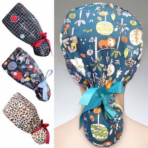 Fancyqube Dust-Proof Scrub Cap With Buttons Bouffant Solid Color Hat With Sweatband For Womens And Mens