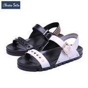 Christia Bella Fashion Summer Casual Men Shoes Gladiator Rivet Men Sandals Open Toe Genuine Leather Beach Sandals Big Size Flats