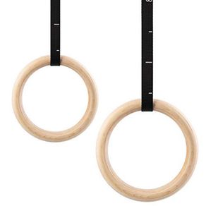 Wood Gymnastic Rings Gym Rings with Adjustable Long Buckles Straps Workout For Home Gym Cross Fitness
