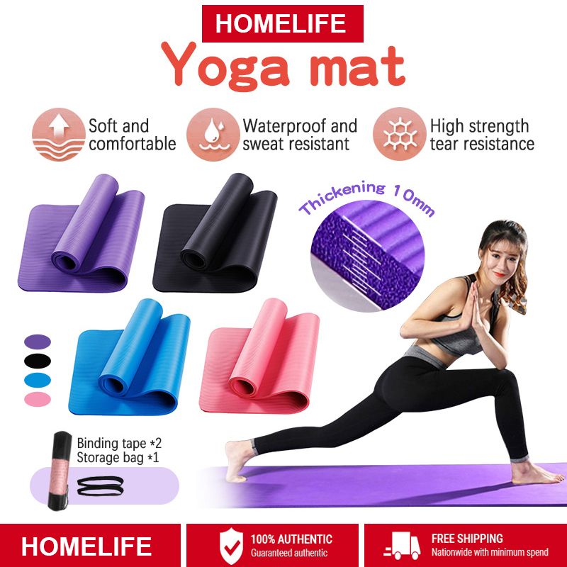 For sale)*SG seller* Thick Yoga mat 15mm(183x61x1.5cm)come with Strap anti  slip 1.5cm yoga mat outdoor indoor yoga mat Sports High Quality Mats  Thickening Non-slip Fitness Pilates Mat Beginners Smart Mat Sport Mat