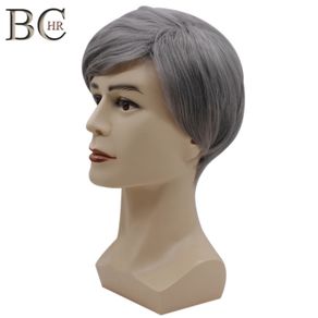 BCHR Short Men Wig Straight Synthetic Wig for Men Male Hair Fleeciness Realistic Silver Natural Toupee Wigs