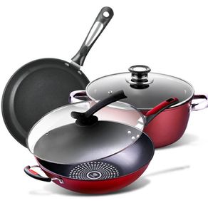 JEETEE White Granite Non Stick Induction Cookware Set Makapal  4PCS/3PCS/2PCS Kitchen Cooking Set Original on sale All Stoves Suitable  24CM Casserole + 24CM Fryingpan + 28CM Wok Pan + 18CM Saucepan with