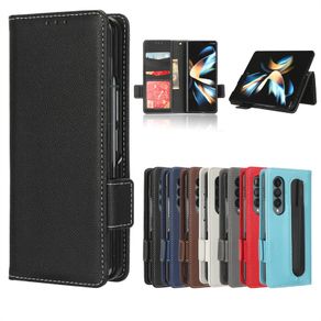 Lychee Pattern Flip Leather Cover For Samsung Galaxy Z Fold 4 3 Fold4 Fold3 5G Phone Case with Pen Holder &amp; Card Slot (No Pen)