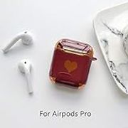 Fashion Luxury Plating love case for AirPods Pro cute Bluetooth Headset protective cover for Air pods 1 2 3 Silicone Soft Cases (Color : T2Red)