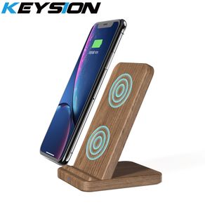KEYSION 10W Qi Fast Wireless Charger for Samsung S10 S9 Xiaomi mi 9 Wooden wireless Charging Stand For iPhone XR XS Max X 8 Plus