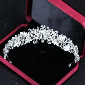 Rhinestone Pearl Flower Bridal Crowns Handmade Silver Color Tiara Headband Crystal Diadem Crown Wedding Hair Accessories