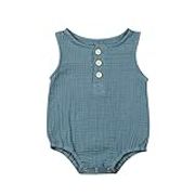 Madjtlqy Newborn Baby Boy Girl Romper Summer Sleeveless Infant Cotton Linen One-Pieces Jumpsuit Bodysuit Clothes Outfit (Blue, 100(18-24m))