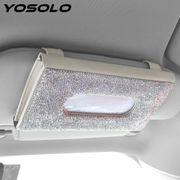YOSOLO Car Styling PU Leather Crystals Rhinestone Car Visor Tissue Holder Car Tissue Box Paper Towel Cover Case