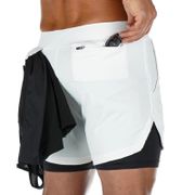 Men 2 in 1 running pants jogging gym fitness training quick dry beach shorts male summer sport workout bottoms clothing