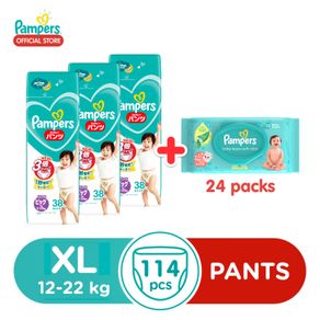 [Bundle of 2] Pampers Diaper Baby Dry Pants Extra Large Baby Diaper (12-22kg) + NEW Pampers Baby Wipes with Aloe Mega Saver Box 72 x 24 Packs (1728 Sheets)
